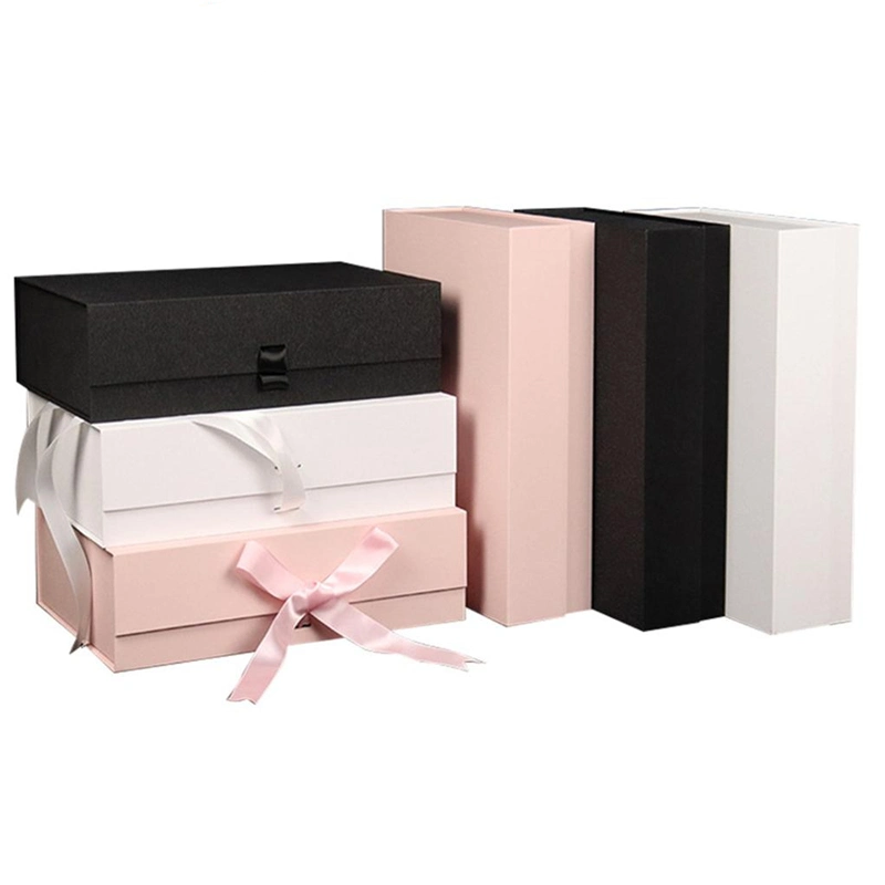 Custom Logo Luxury Pink Box Ribbon Closures Book Shaped Foldable Packaging Gift Boxes for Perfume/ Clothes/ Shoe/ Cosmetic