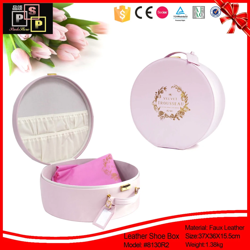 High-End New Styles PU Leather Packaging Round Shape Storage Shoe Boxes